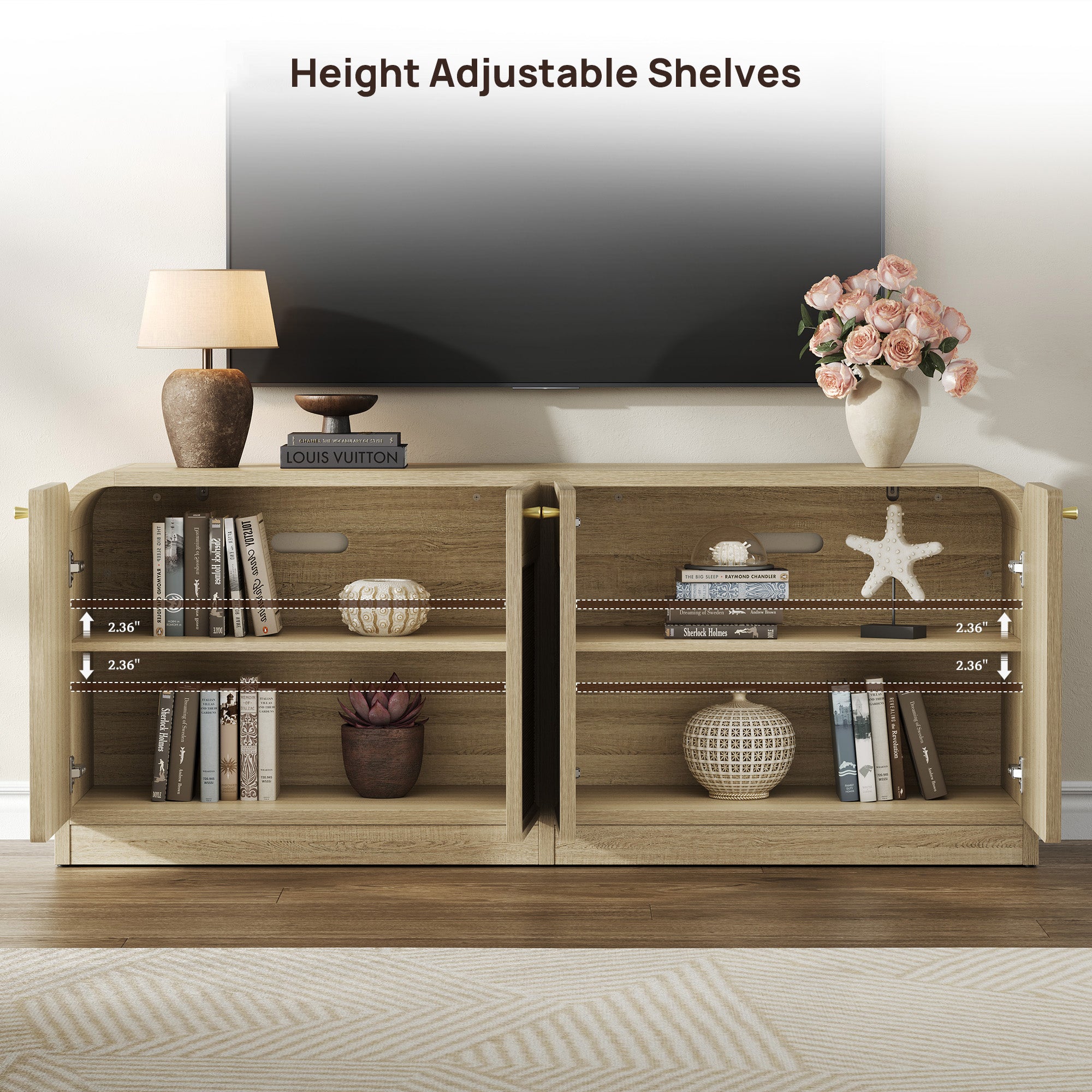 Crescent Rattan TV Stand with 4 Doors