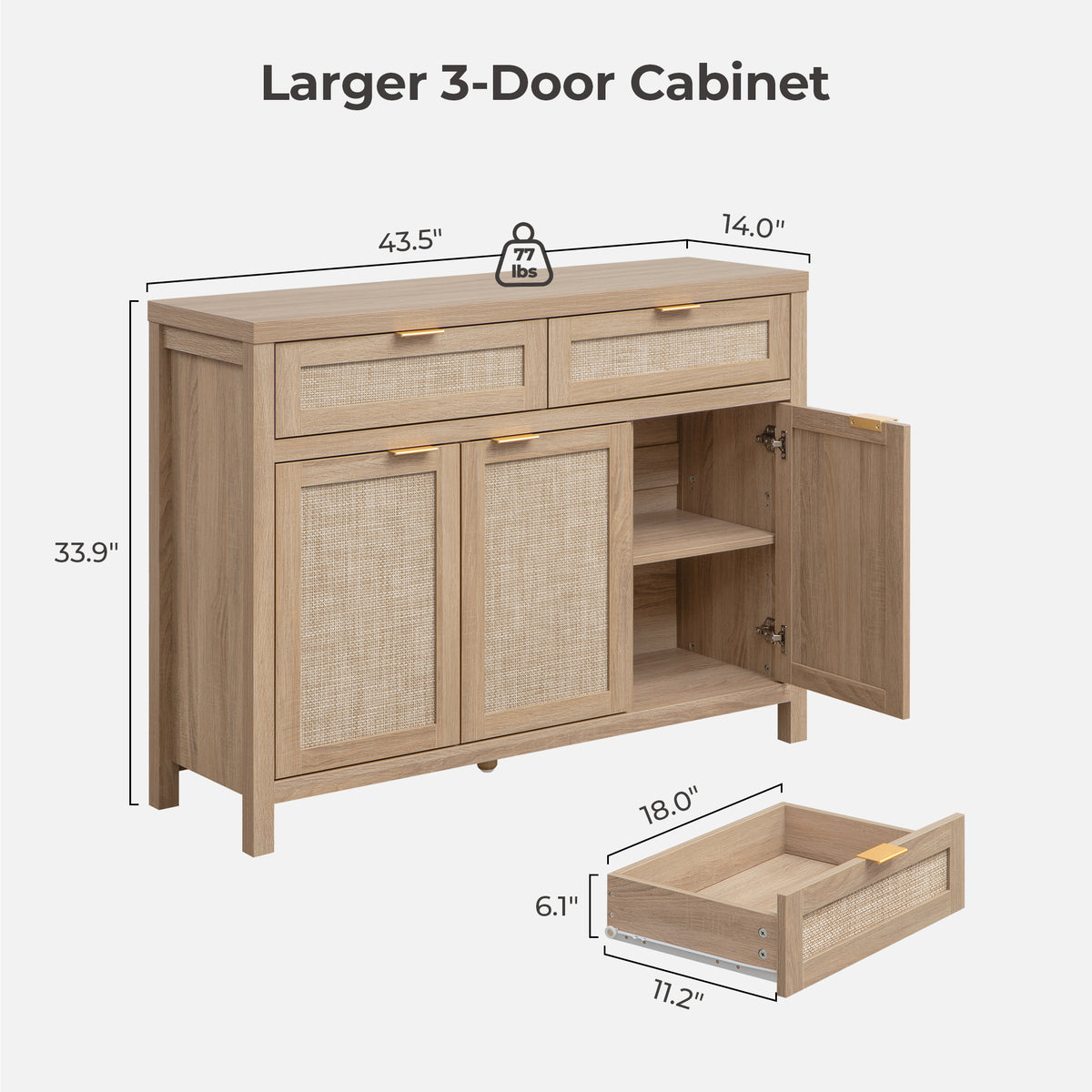 Savanna TV Stand with Drawers, 43.5Inch Wide