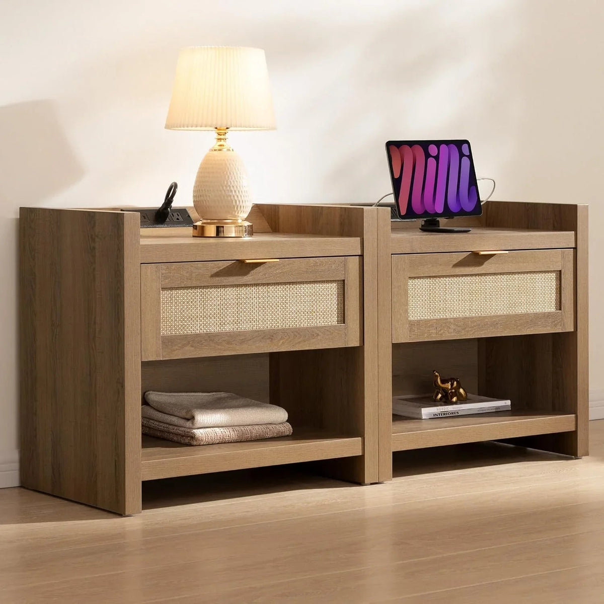 Savanna Rattan Nightstand with Drawer, Set of 2