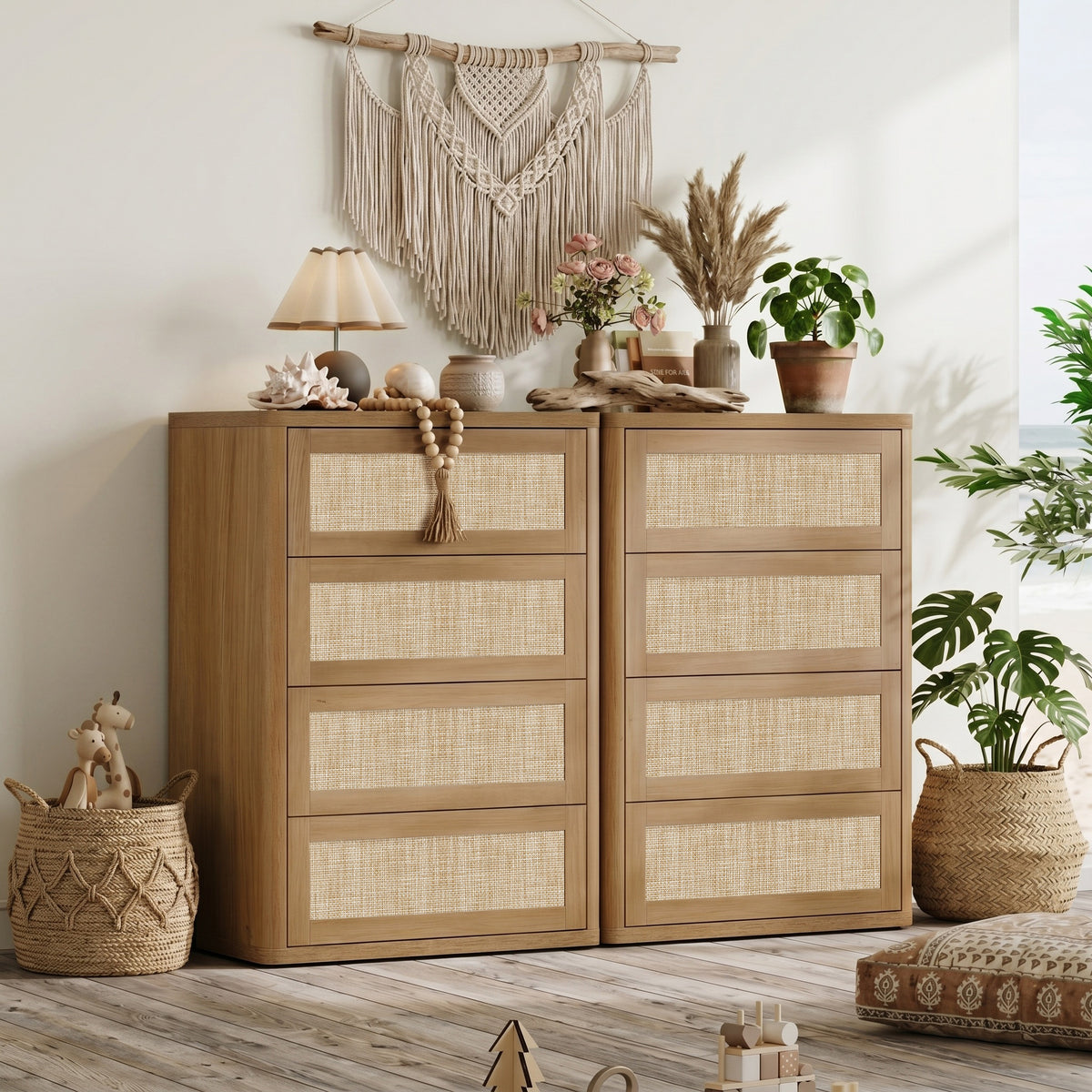 Zura Rattan 4-Drawer Dresser, Bedroom Storage