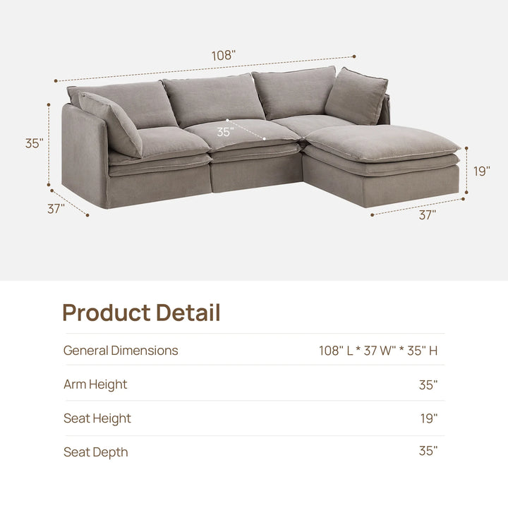 Eira Down-Filled L-Shape Sofa, 108 Inches Wide