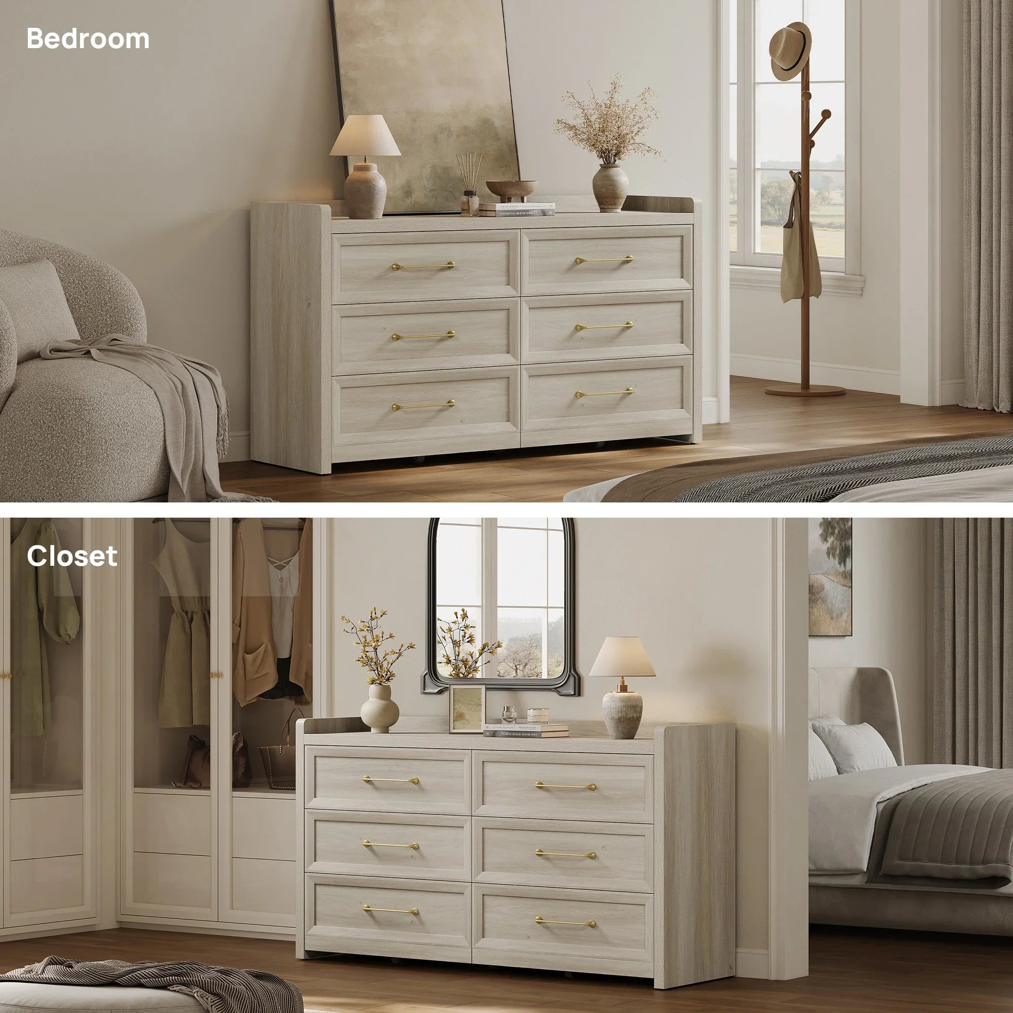 Helio 6-Drawer Dresser and Large Nightstands Set