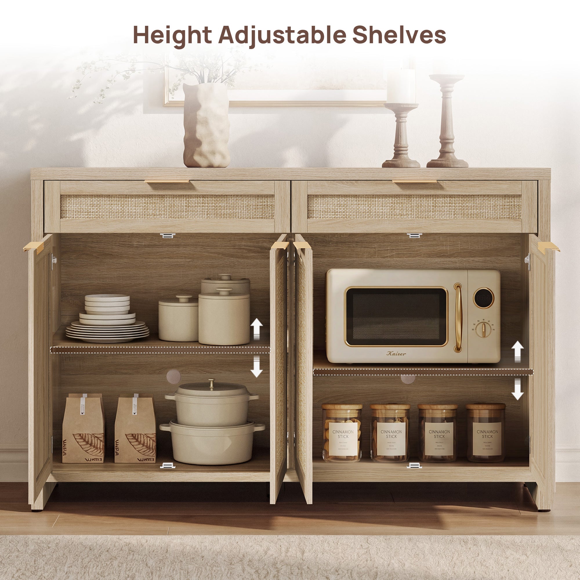 Savanna 59Inch-Wide Buffet Cabinet, Large Storage