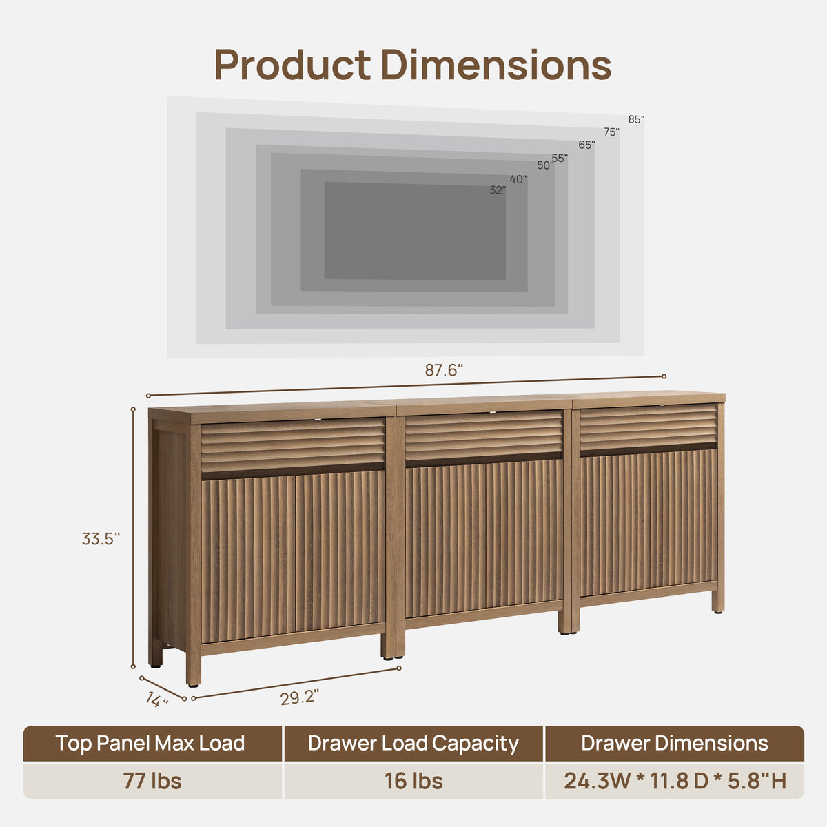 Prelude TV Console up to 85'' TV, Set of 3