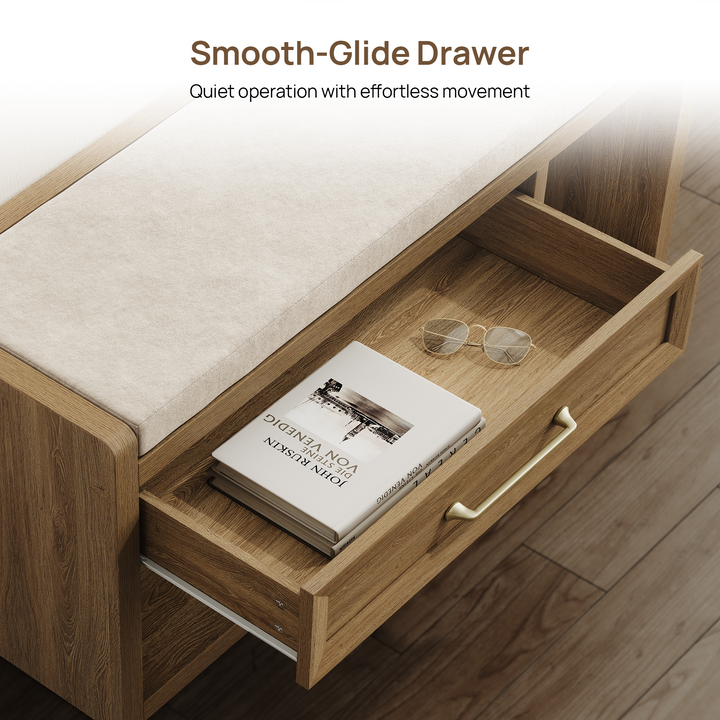 Helio Shoe Bench with Drawer, 40.6-Inch Wide