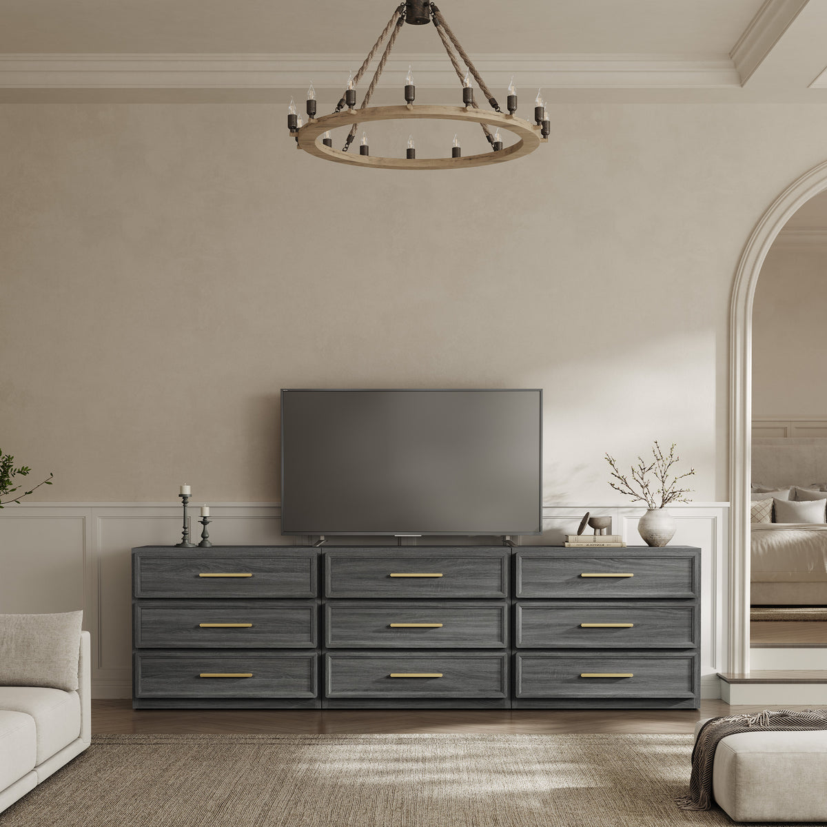 Crescent Nightstand with 3 Drawers for Bedroom, Set of 2