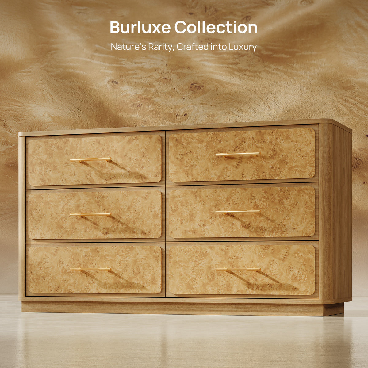 Burluxe Luxury Modern 6 Drawers Dresser, 55'' Wide