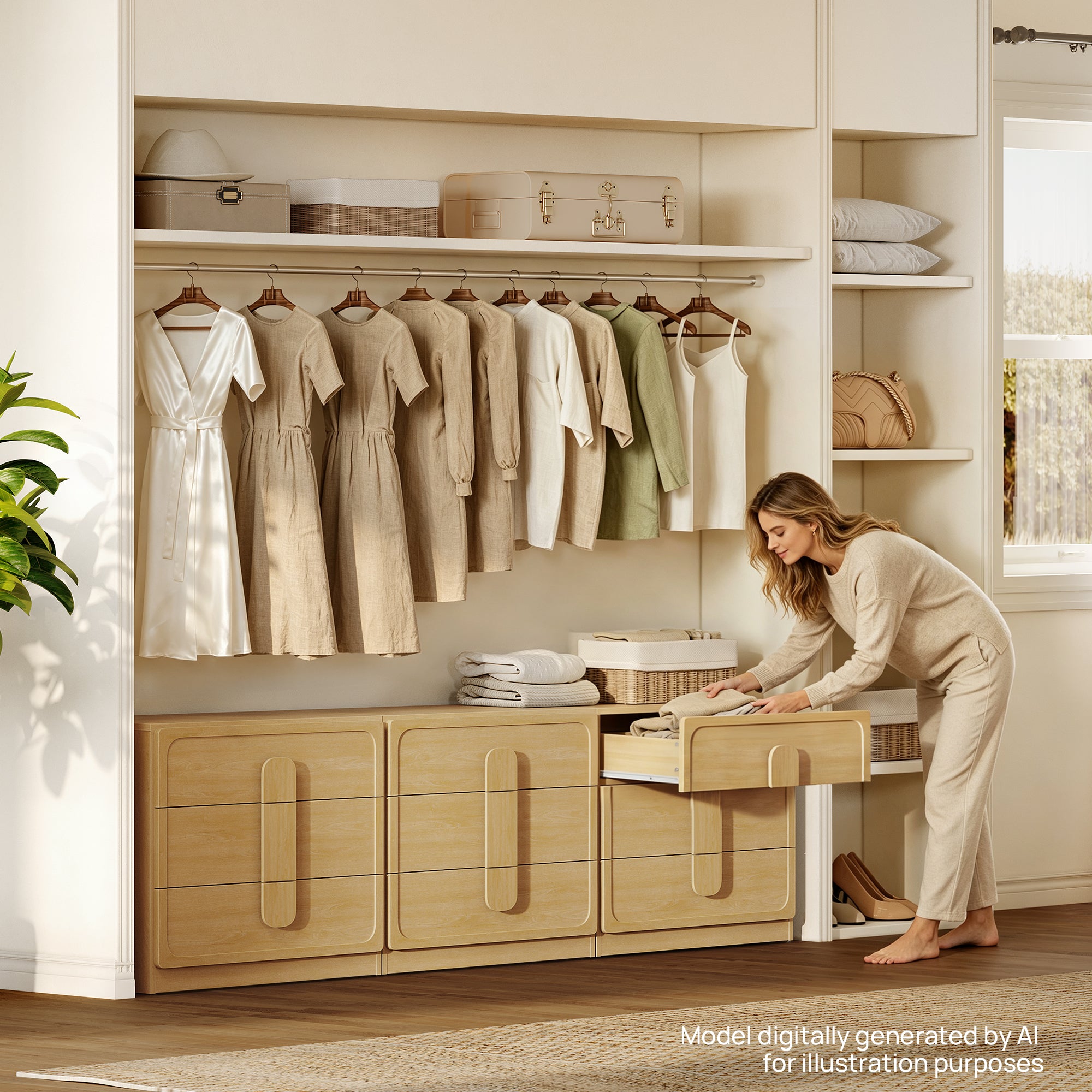 Arcus Nightstand with 3 Drawers, Arched Handles