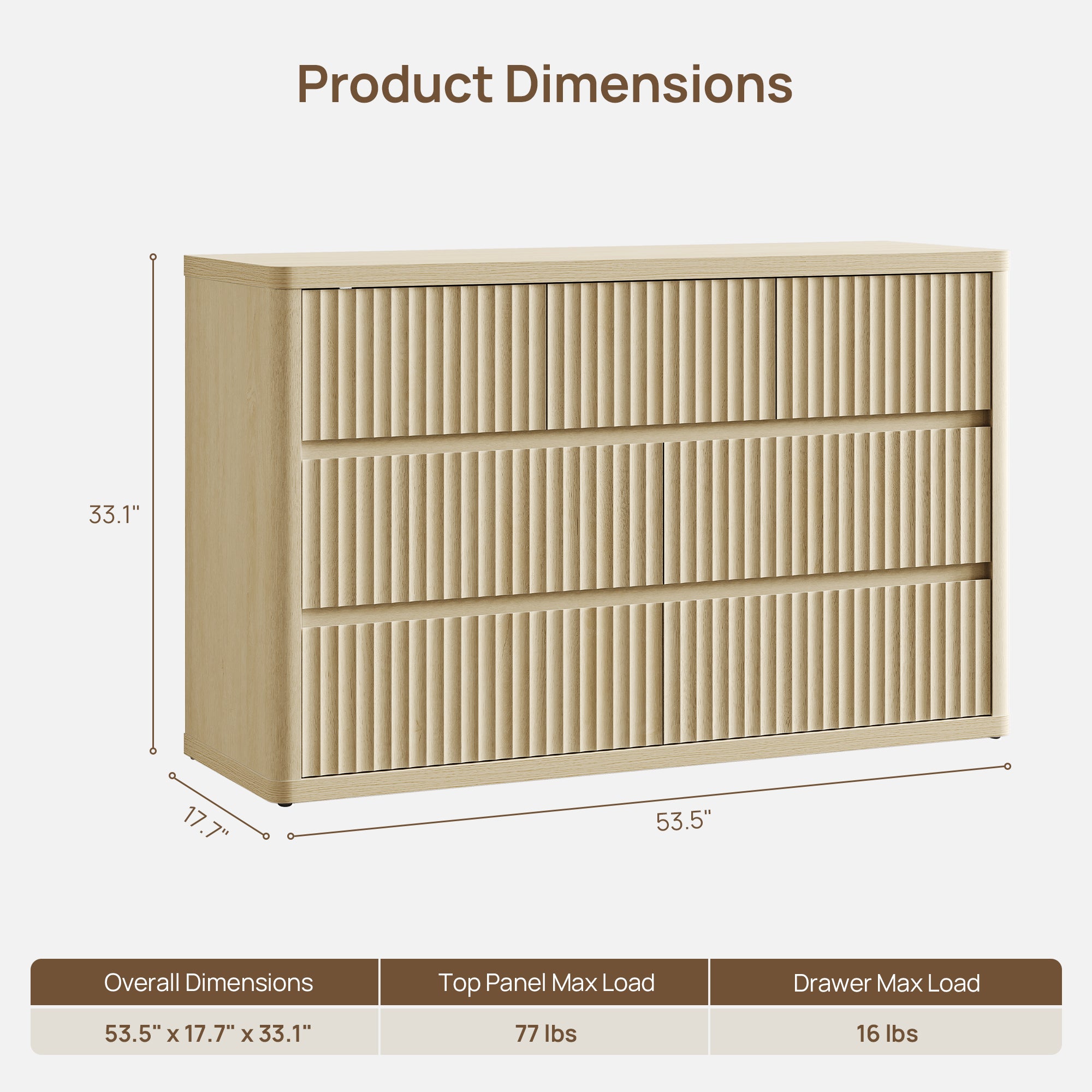 Cas Dresser with 7 Drawers, Large Storage