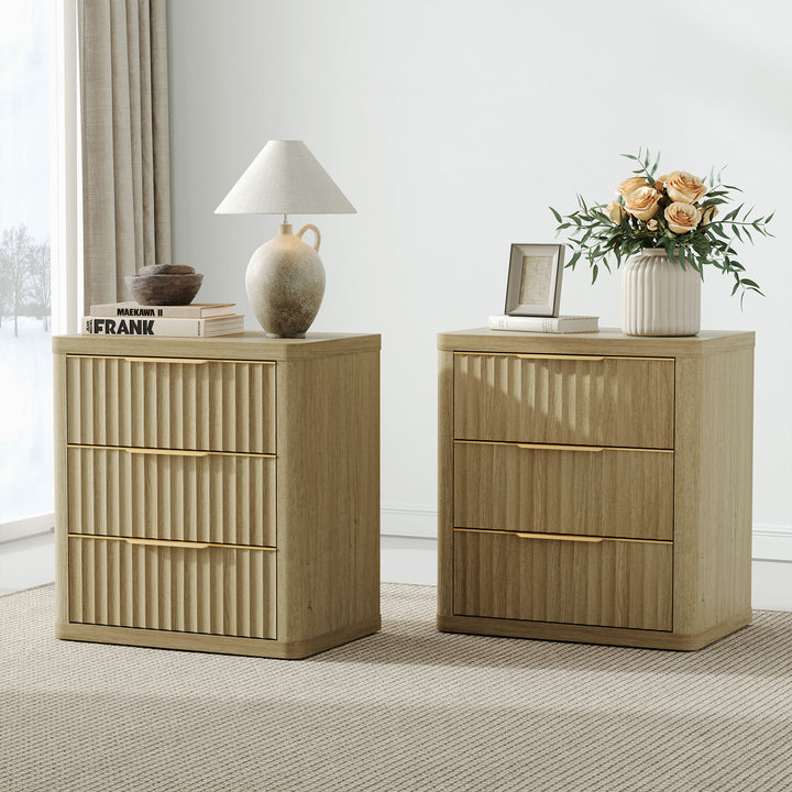 Cas 3 Drawers Nightstand with Golden Handle