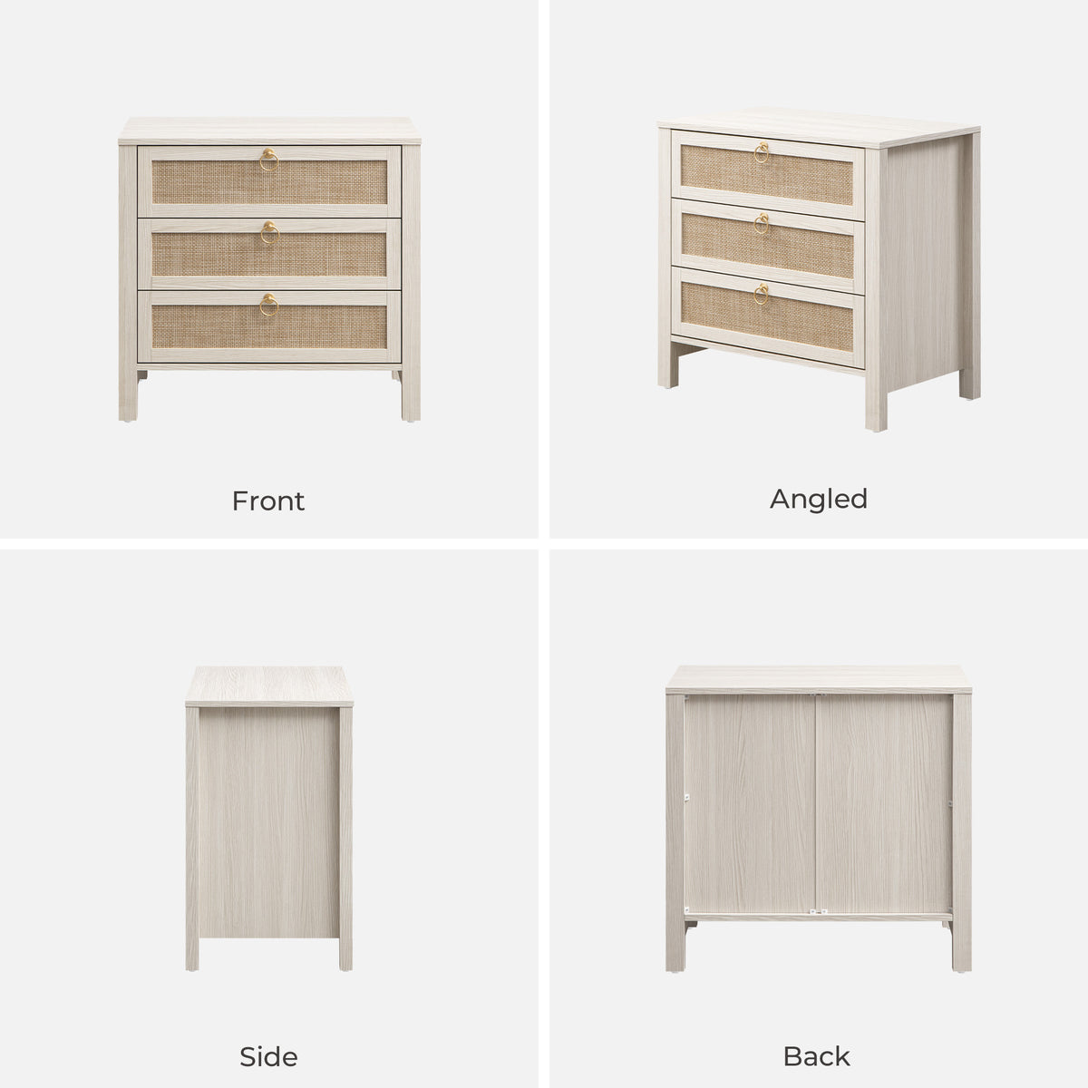 Terra White 3-Drawer Nightstand with Storage