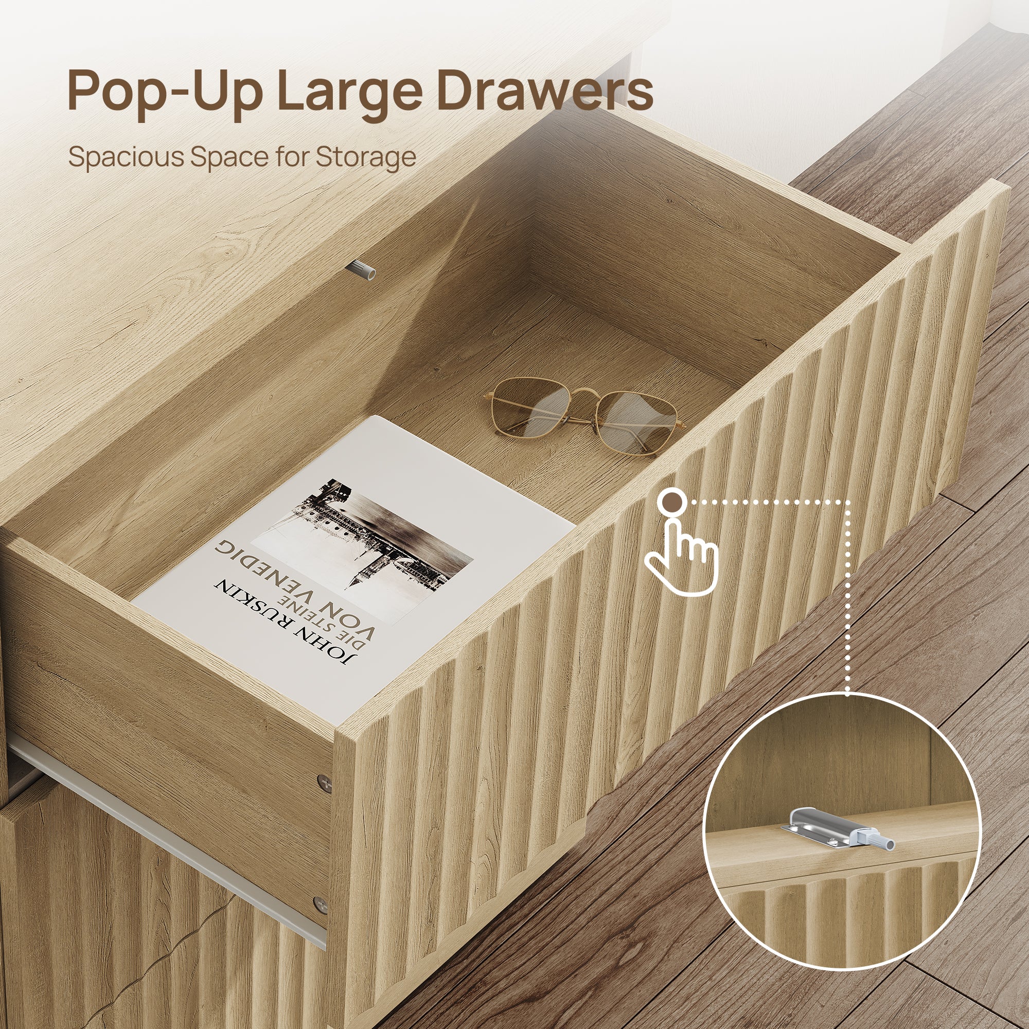 Stria Fluted Sideboard Cabinet with Storage, 3 Drawers