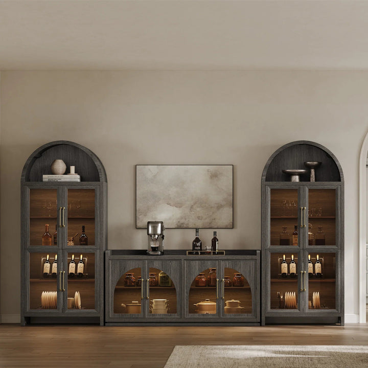 Helio Display Cabinet with Glass Door - 1 Piece - Brown Oak