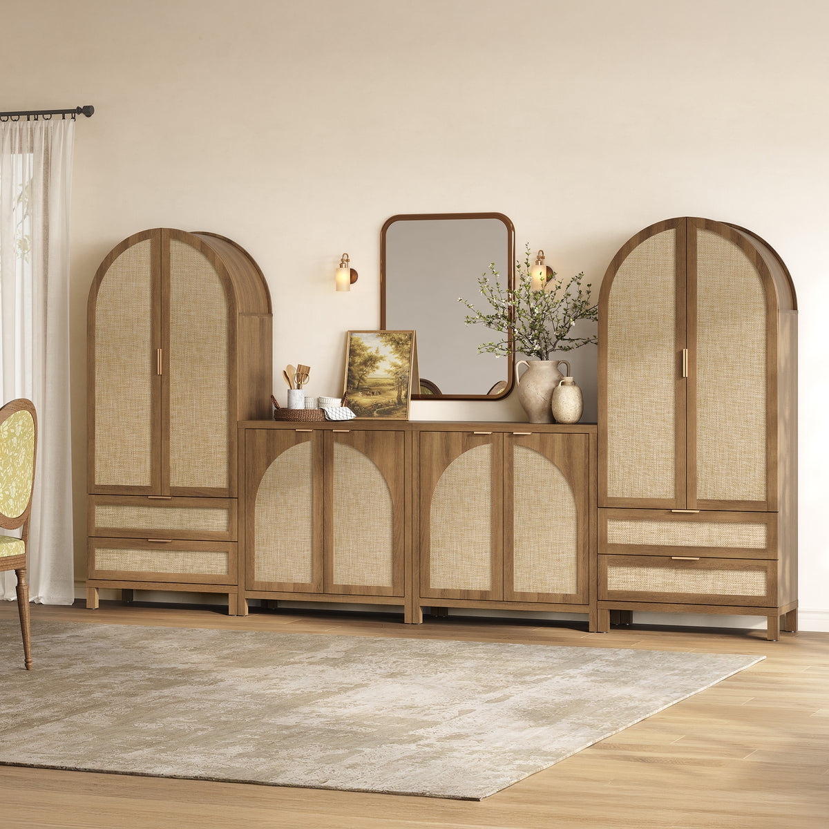 Savanna Arched Pantry Cabinet with Storage, 71Inch Tall
