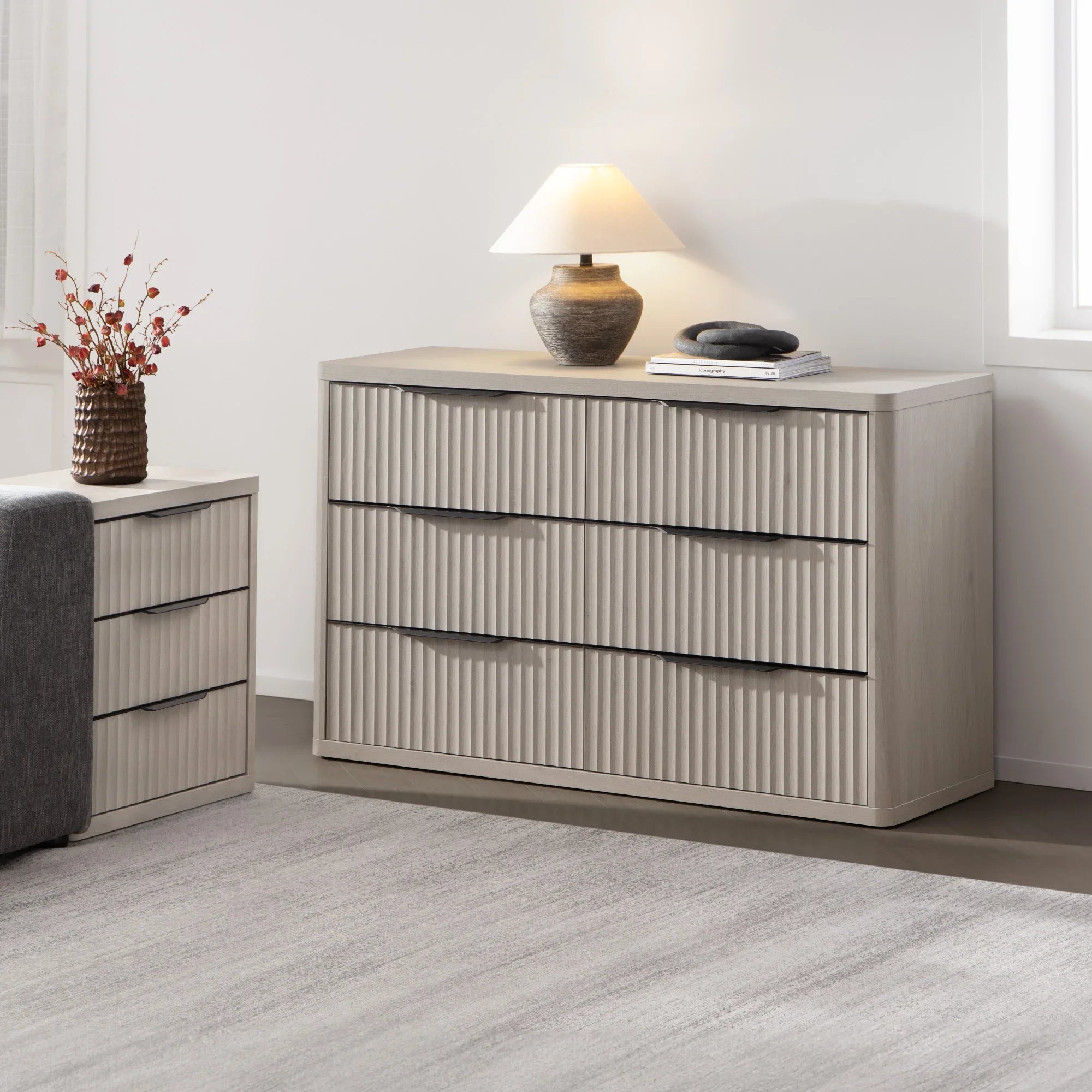 Cas 6 Drawers Dresser and 3 Drawers Nightstands Set for Bedroom