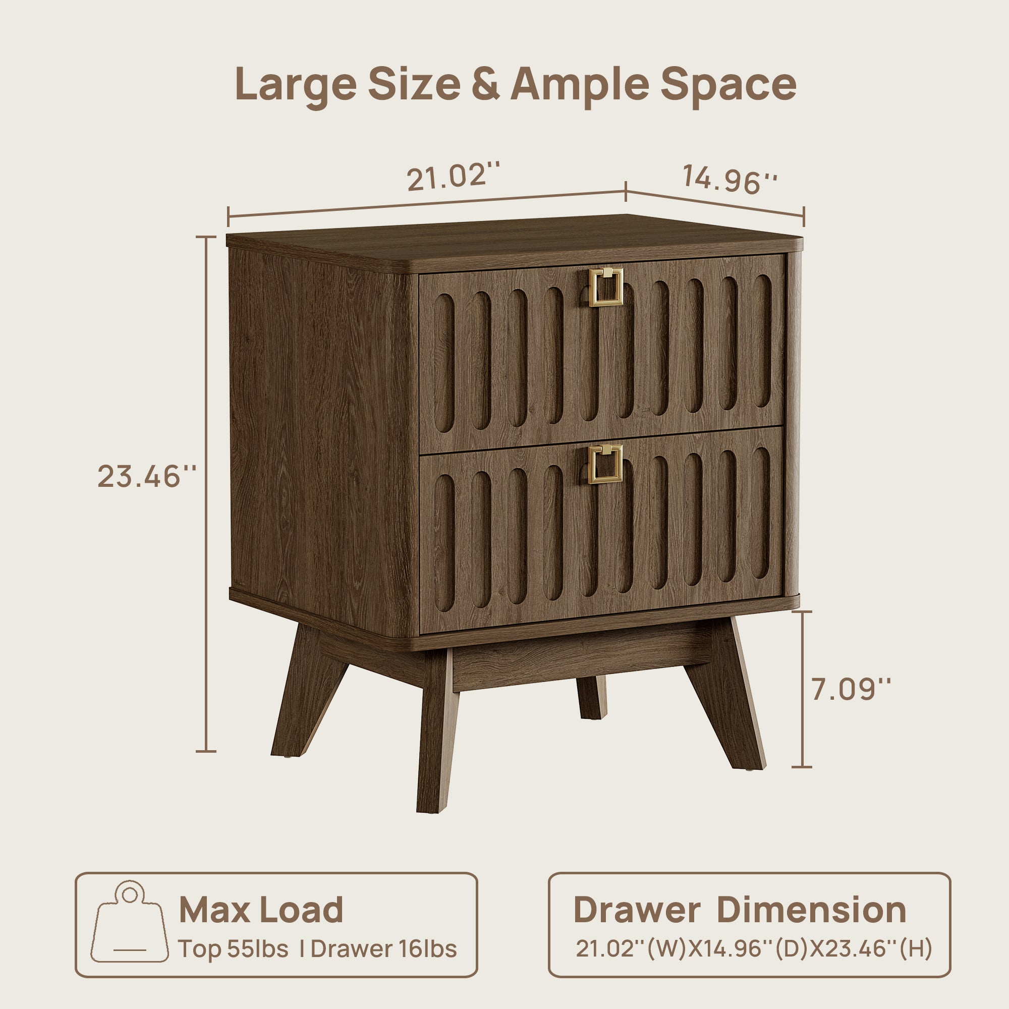Domus Minimalist Nightstand, Large Storage