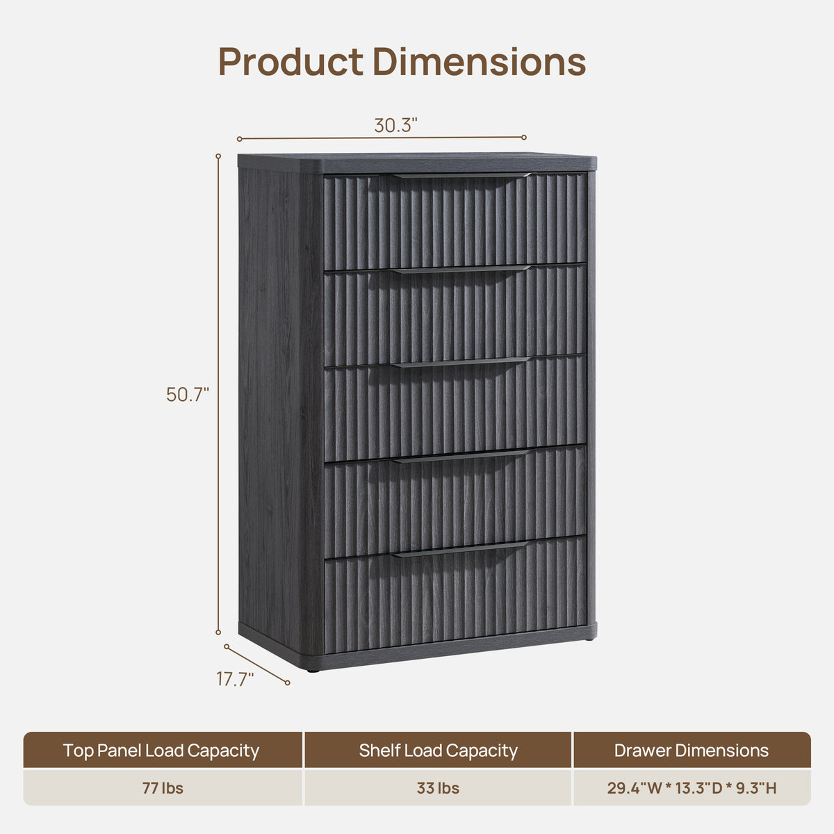 Cas Modern 5-Drawer Dresser, 50.7 Inches Tall, Set of 2