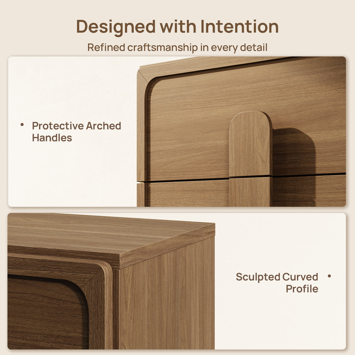 Arcus 6 Drawers Dresser with Arched Handles