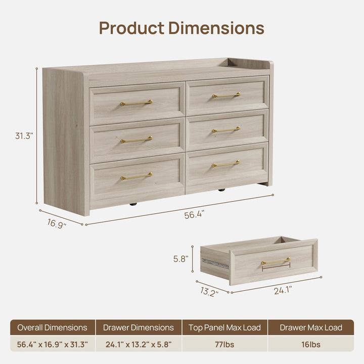 Helio White 6 Drawers Dresser