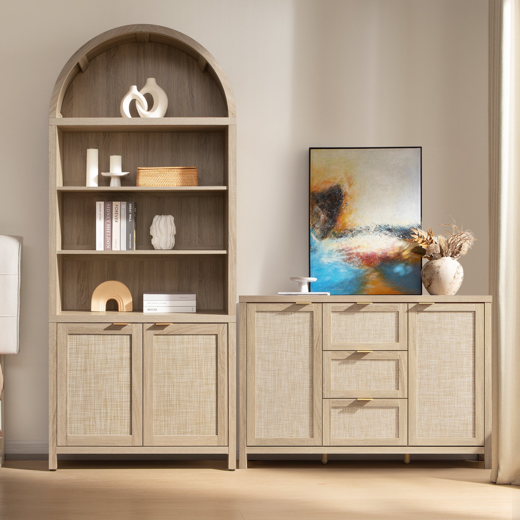 SICOTAS 2Pcs Rattan Kitchen Pantry Storage Cabinet-WM