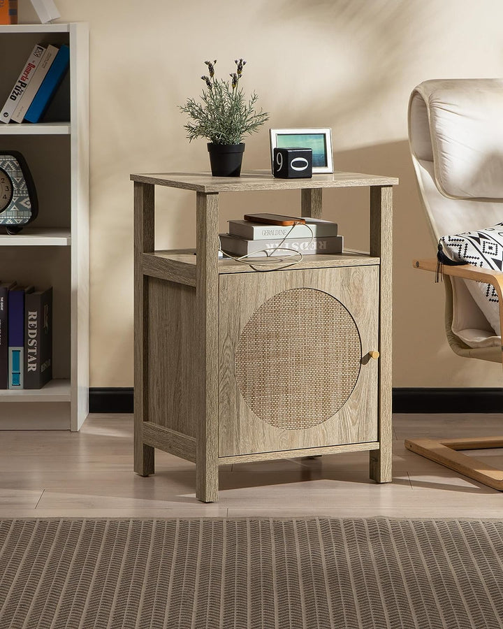 Rattan Nightstand With Charging Station - Sicotas