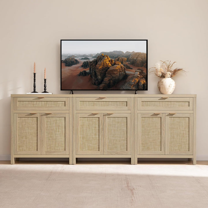 Savanna TV Stand with Drawer up to 100Inch TV - 3 Pieces - Reclaimed Light Oak