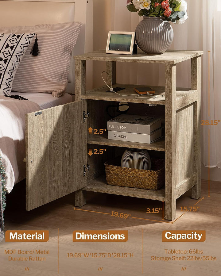 Rattan Nightstand With Charging Station - Sicotas