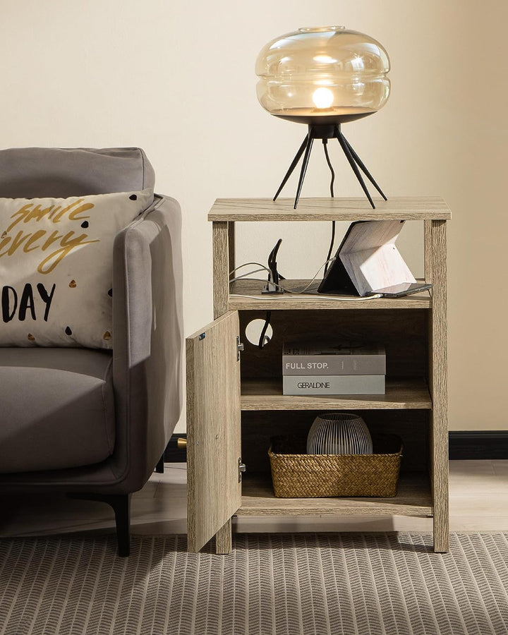 Rattan Nightstand With Charging Station - Sicotas