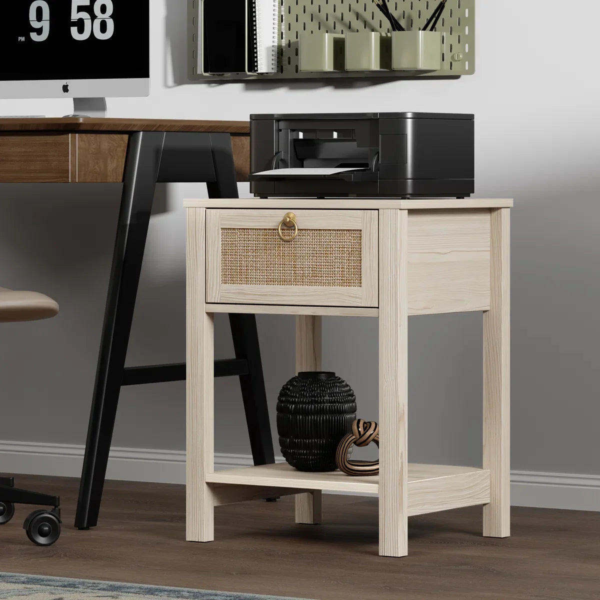 Terra Black Rattan Nightstand