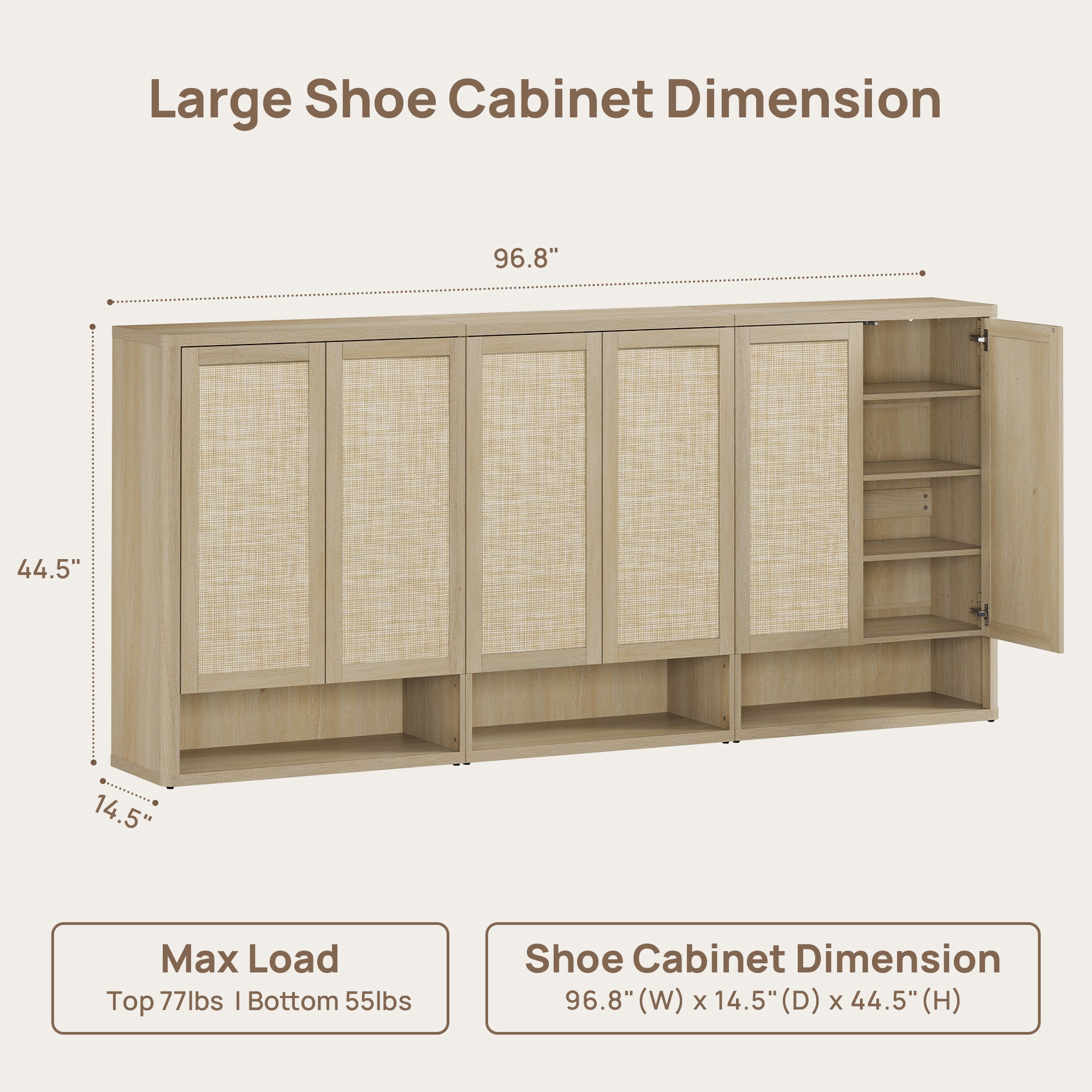 Zura Modern 3-Piece Rattan Shoe Cabinet, 70 Pairs