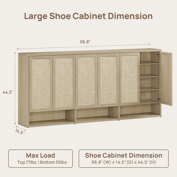 Zura Modern 3-Piece Rattan Shoe Cabinet, 70 Pairs