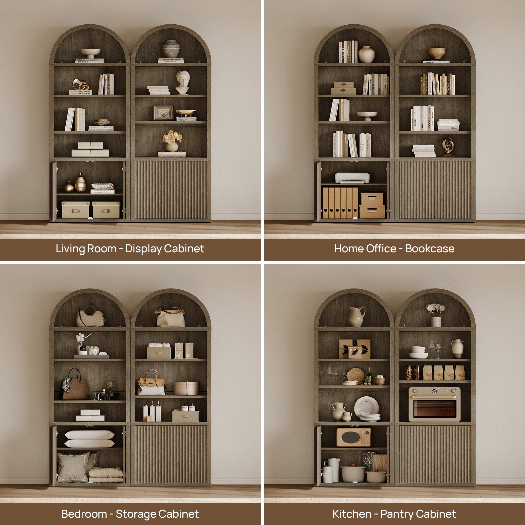 Cas Fluted 2-Door Bookcase, Arched Top