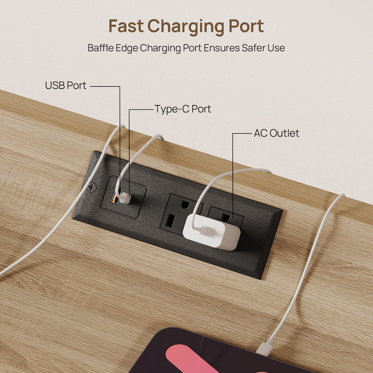 Prelude 3-Drawer Nightstand, Charging Station
