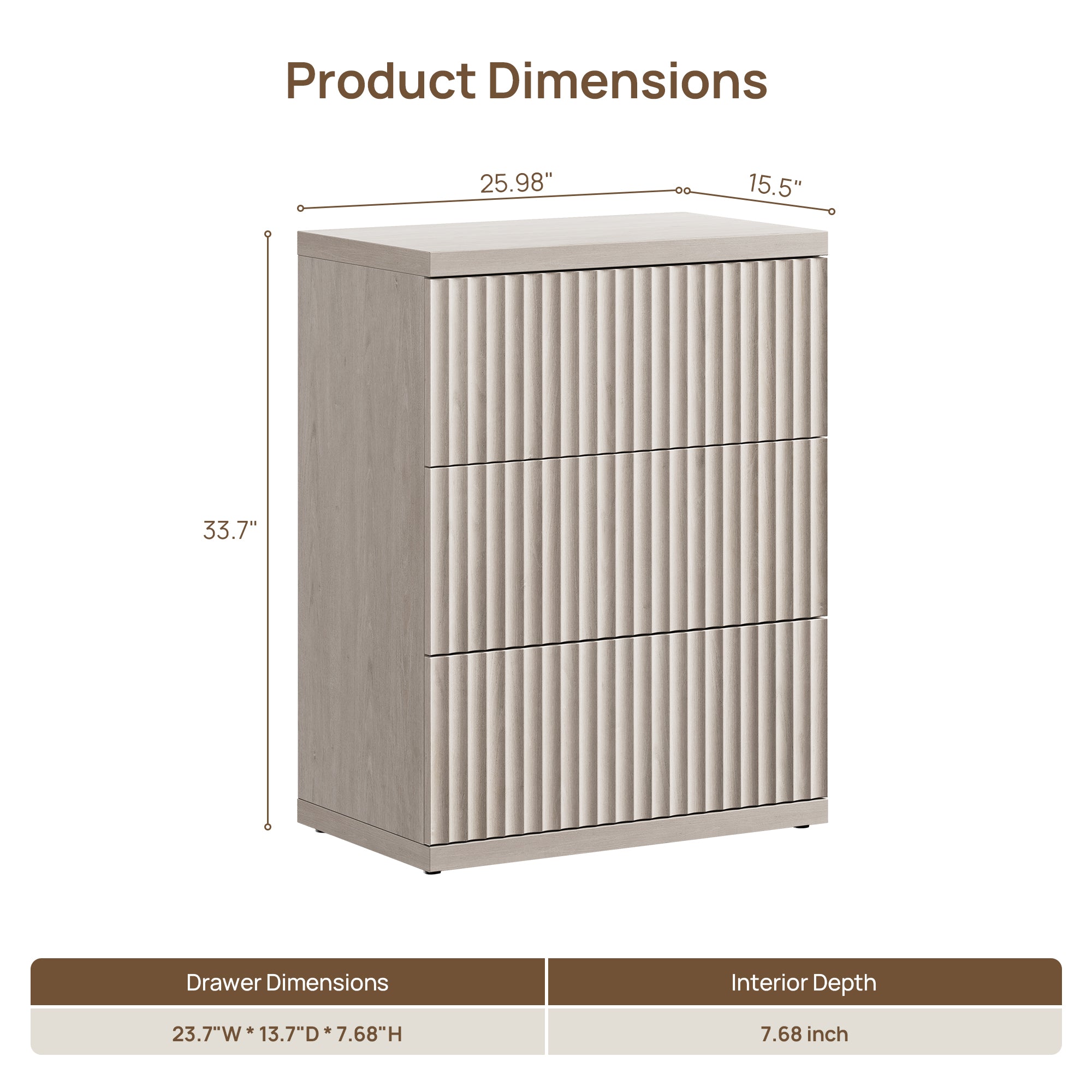 Stria 3-Drawer Sideboard, Fluted Style