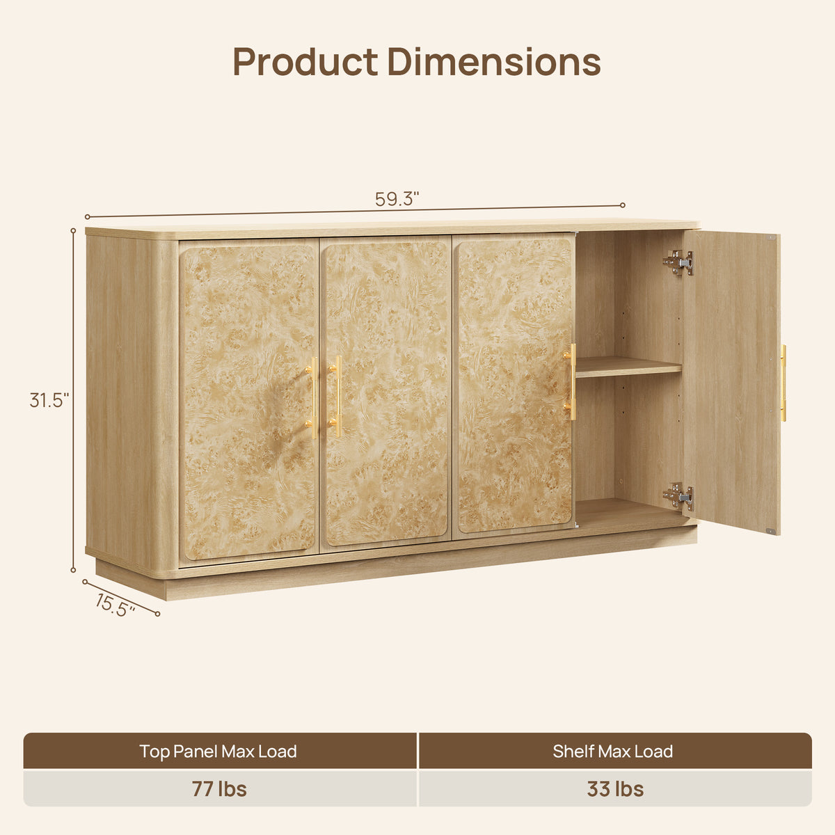 Burluxe Luxury Modern Storage Cabinet, 59-Inch Wide
