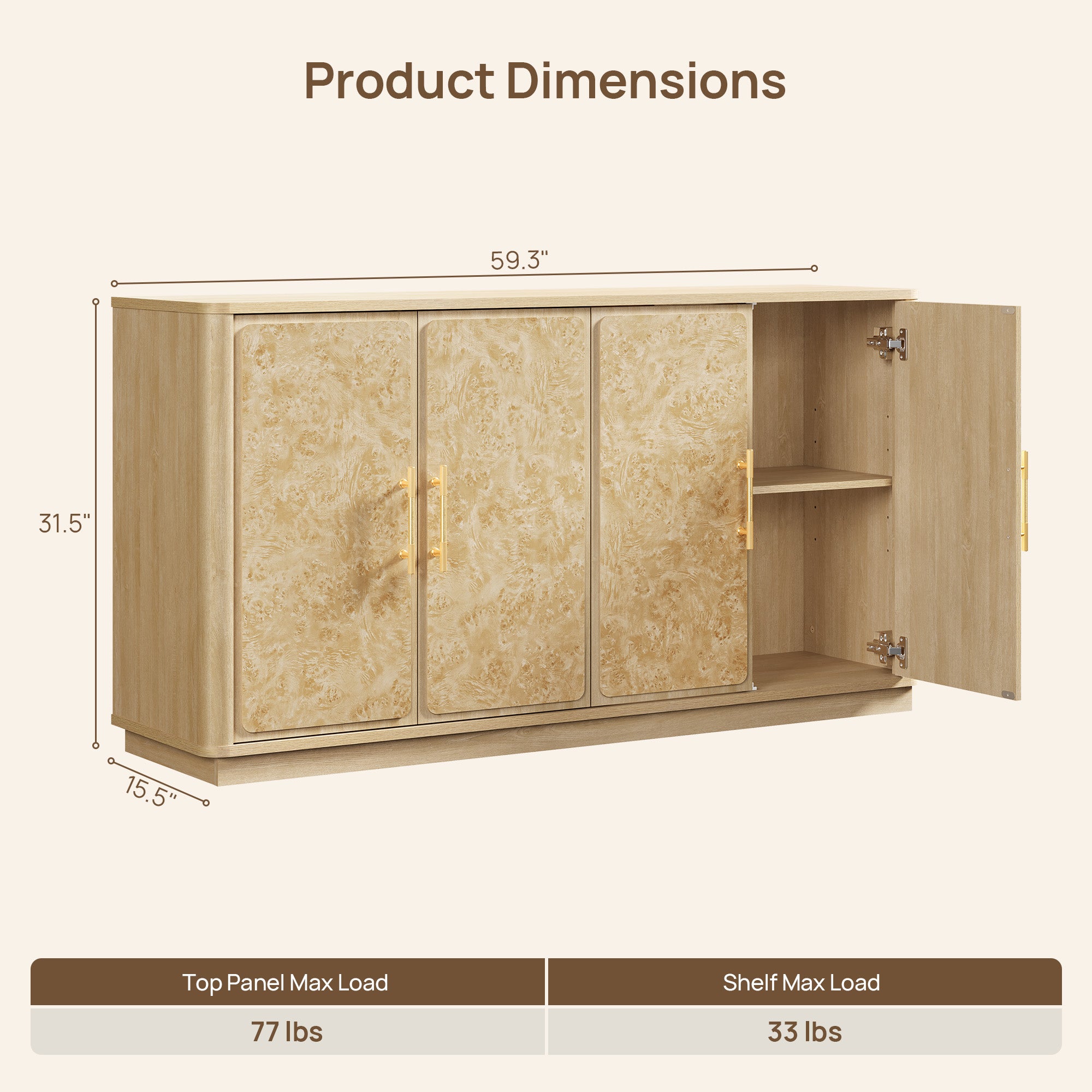 Burluxe Luxury Modern Storage Cabinet, 59-Inch Wide