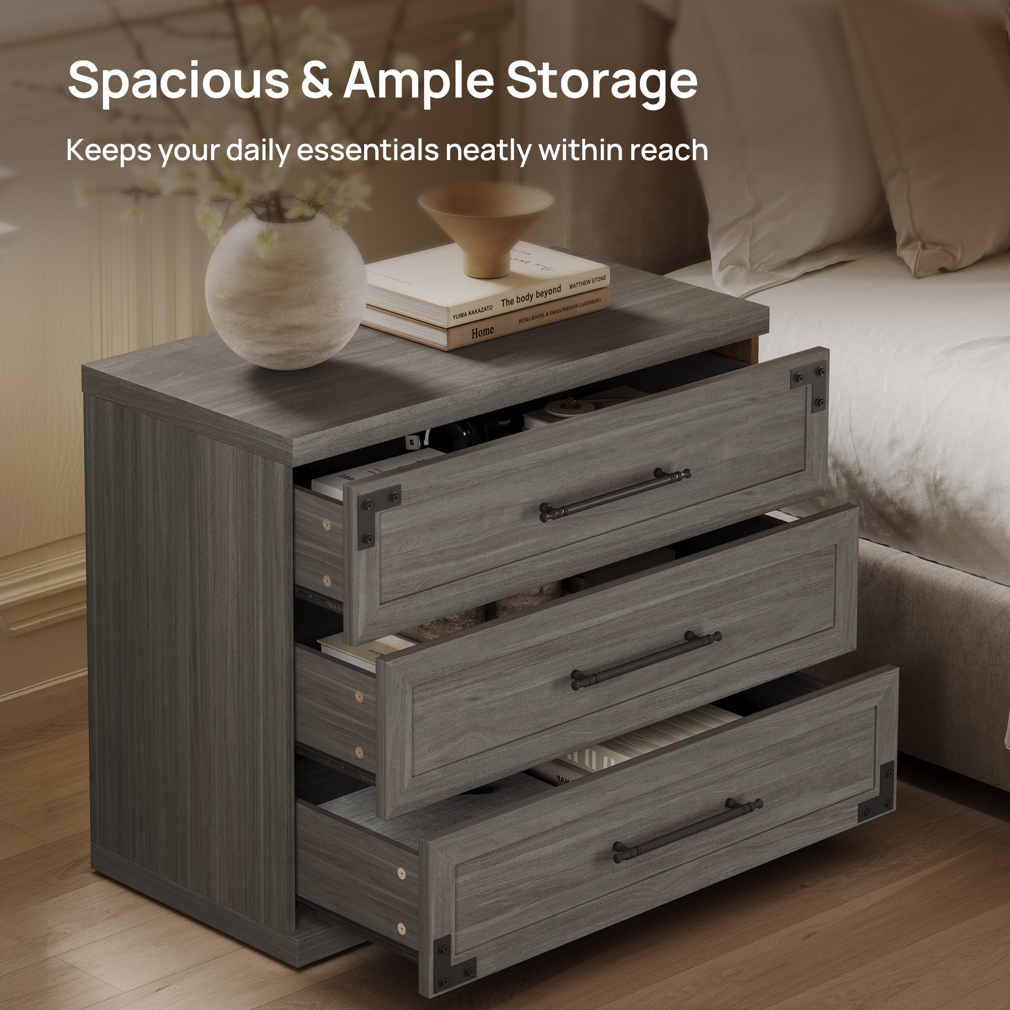 Willow 3-Drawers Nightstands Set - 2 Pieces - Sand Beige