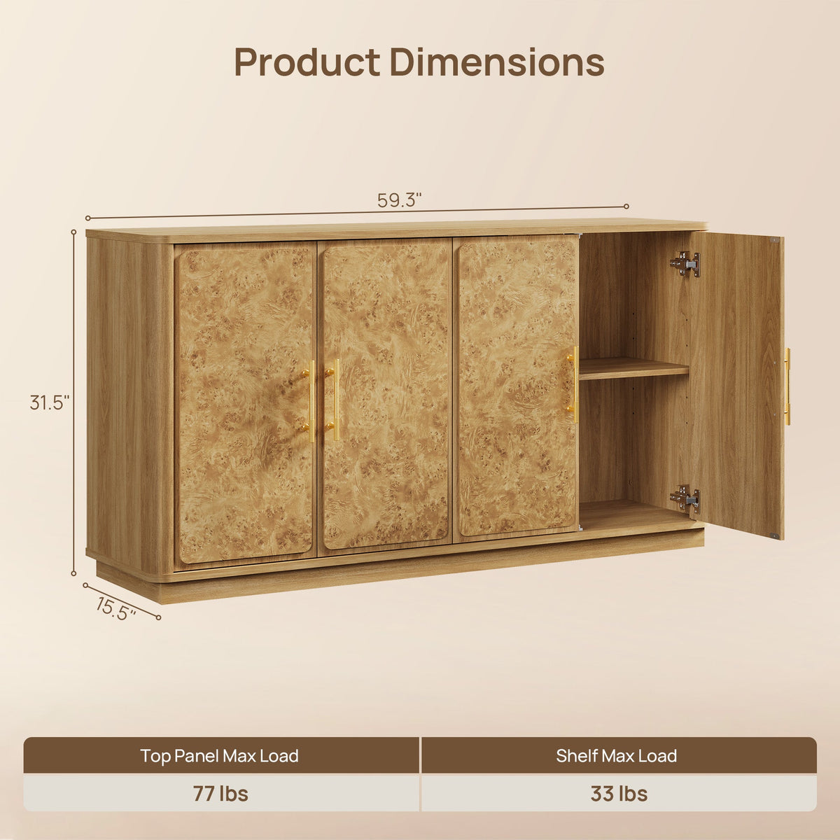 Burluxe Modern Sideboard Cabinet with Doors, Set of 2