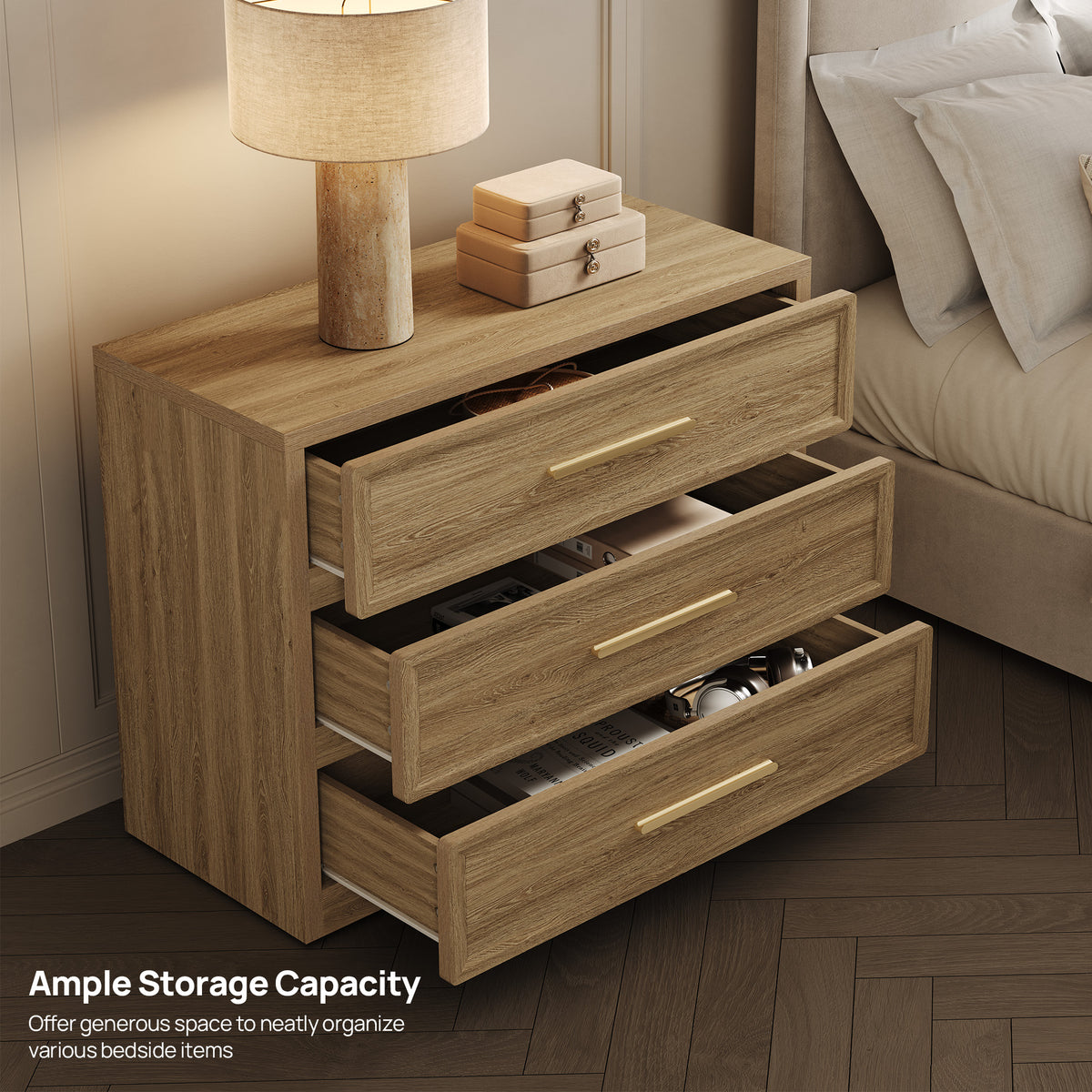 Crescent 31.3Inch Wide Nightstand with 3 Drawers