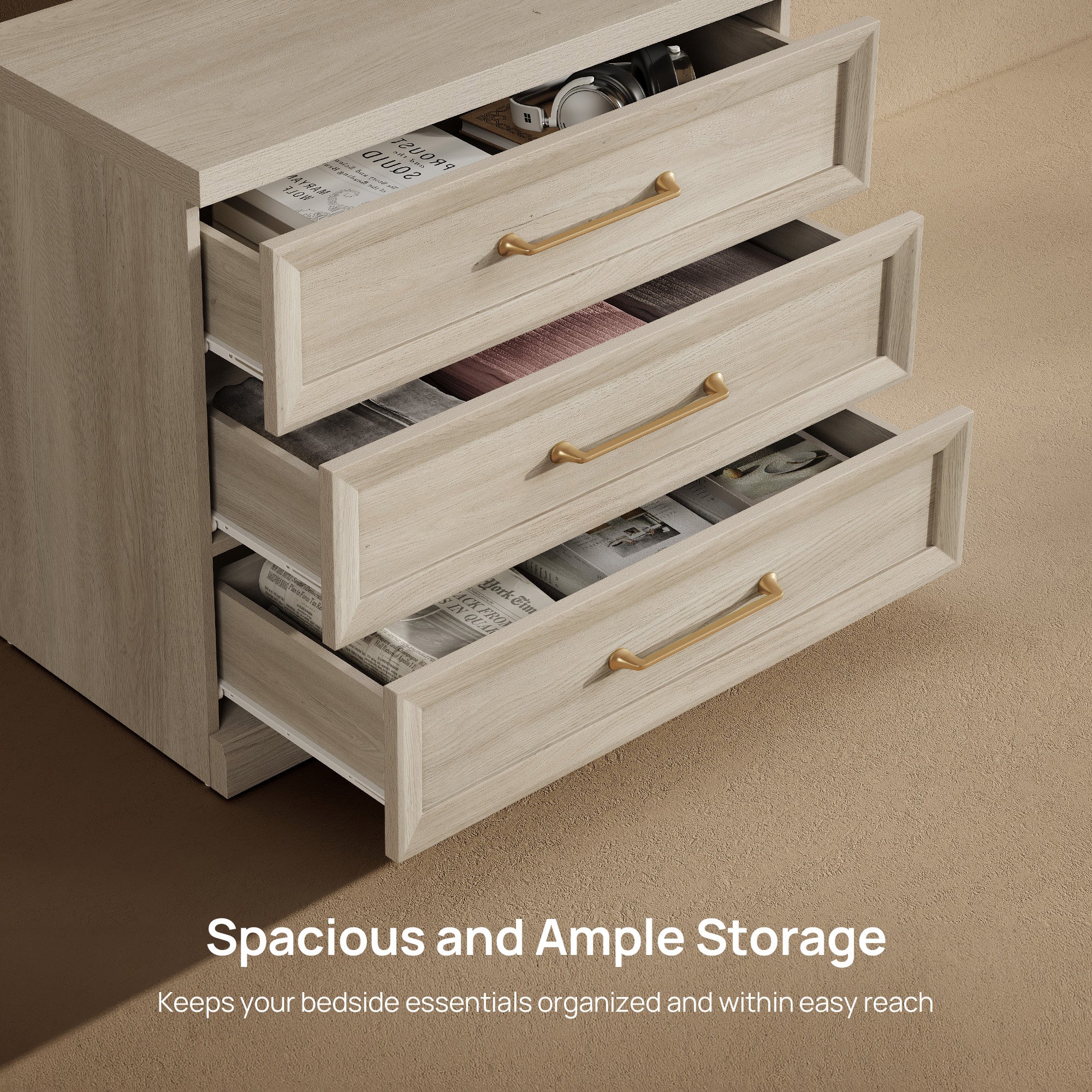 Helio Modern Nightstand with 3 Drawers, 30'' Wide