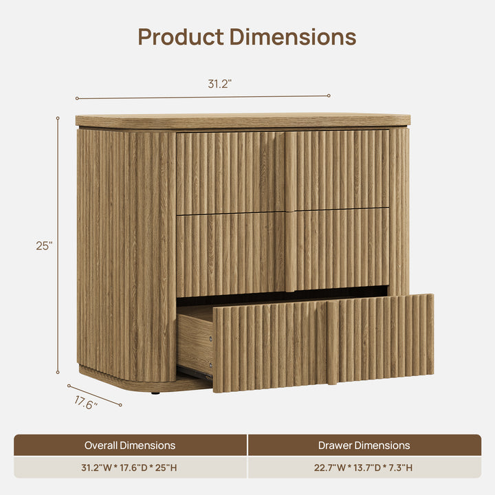 Ripple 3-Drawer Nightstand, Solid Wood Handle