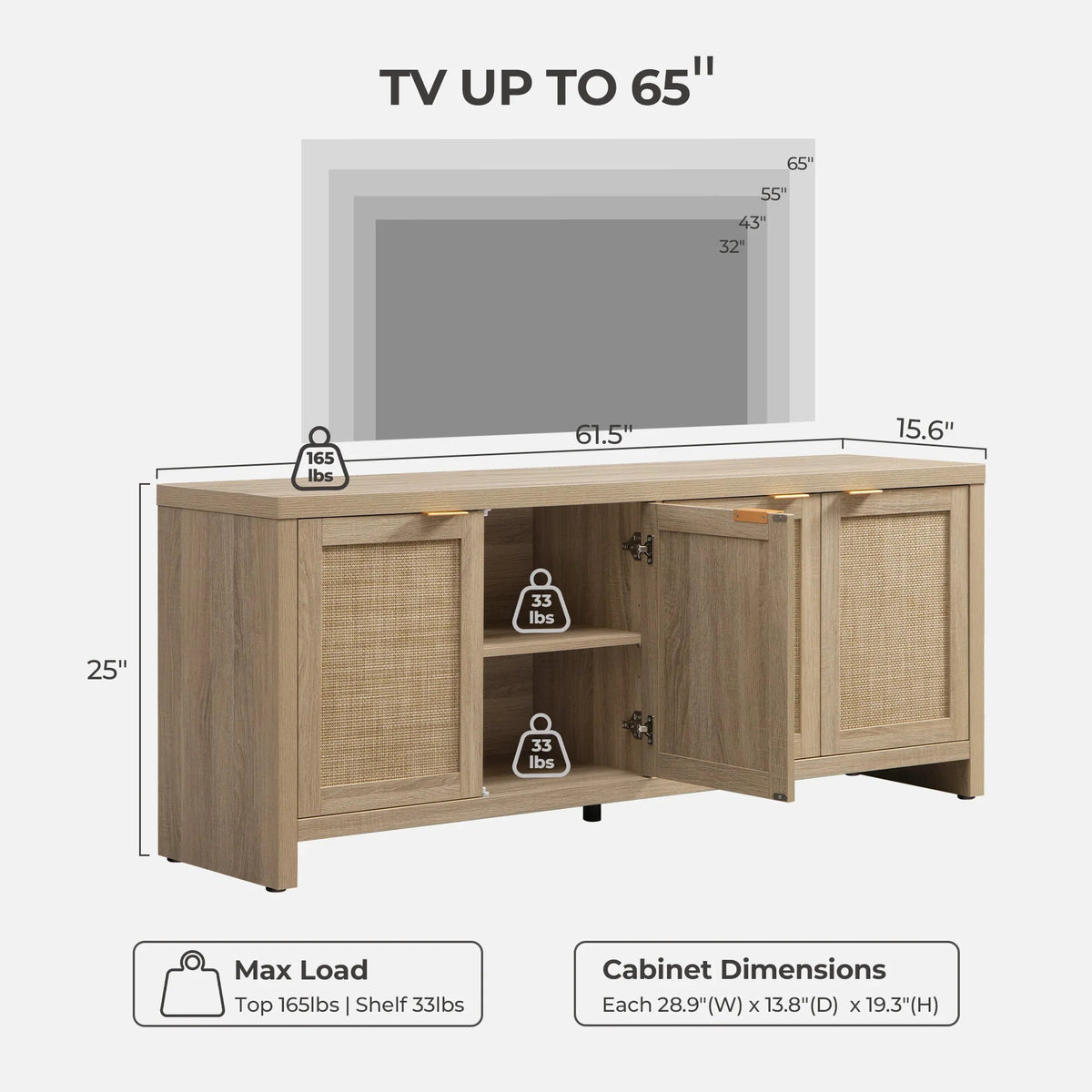 Savanna TV Stand, 4 Doors - 1 Piece - Reclaimed Caramel Oak