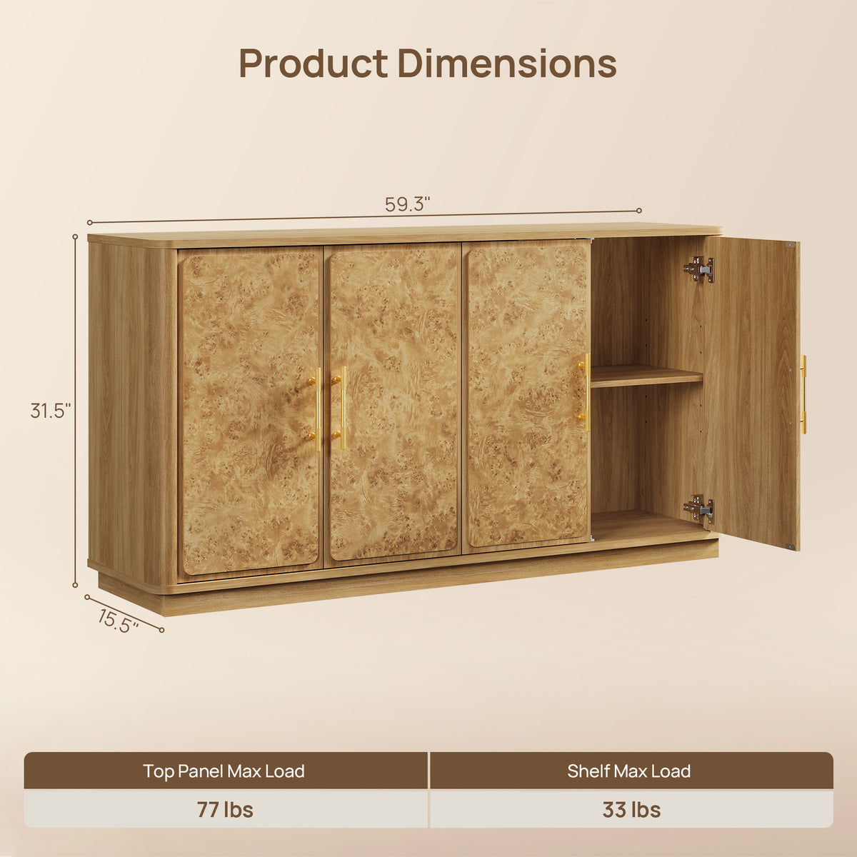 Burluxe Modern Luxury 4-Door Storage Sideboard Cabinet