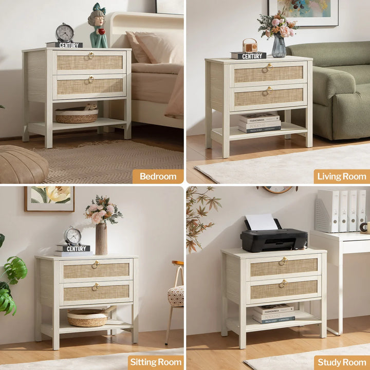 Terra 6 Drawers Dresser And White Cream Oak Nightstands Sets