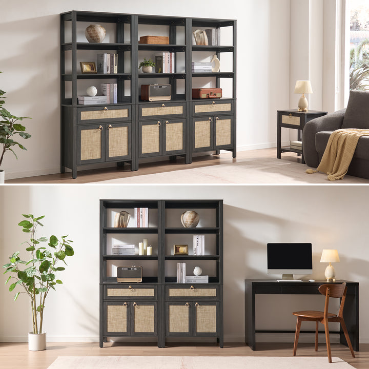 Terra Black Rattan Bookshelf, Large Storage
