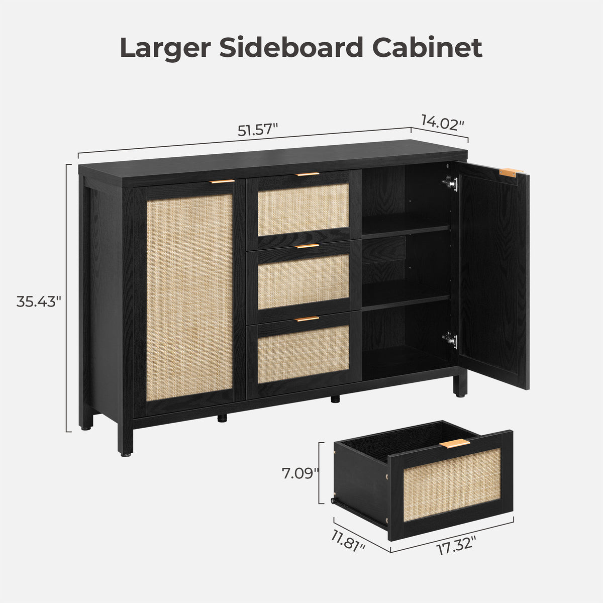 Savanna Black Storage Cabinet, Rattan Style