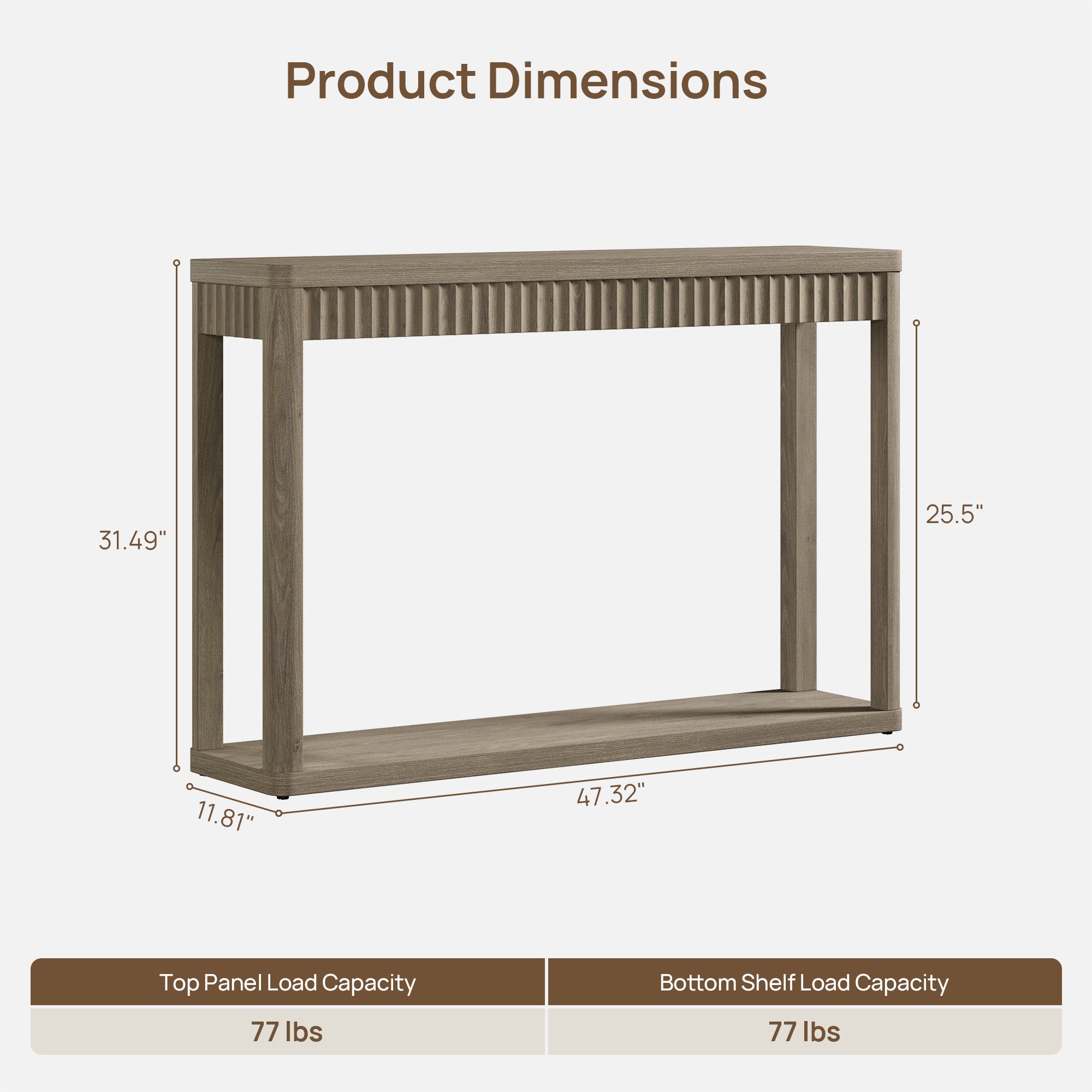 Cas Fluted 2-Tier Console Table, 47.3-Inch Wide