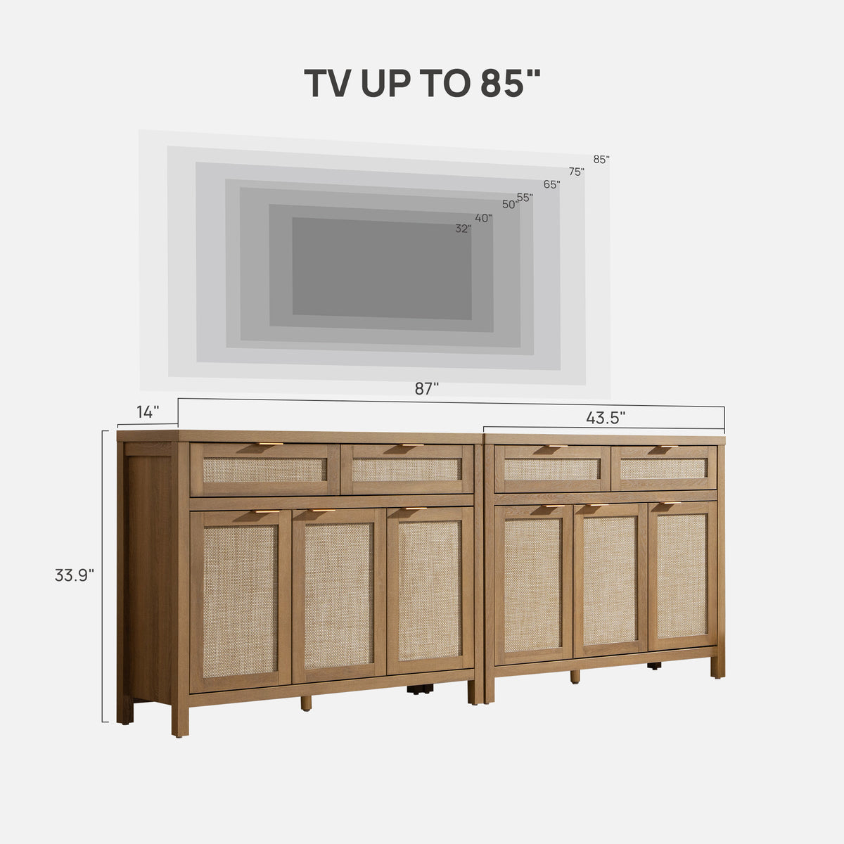 Savanna TV Cabinet with Storage, 43.5Inch Wide, Set of 2