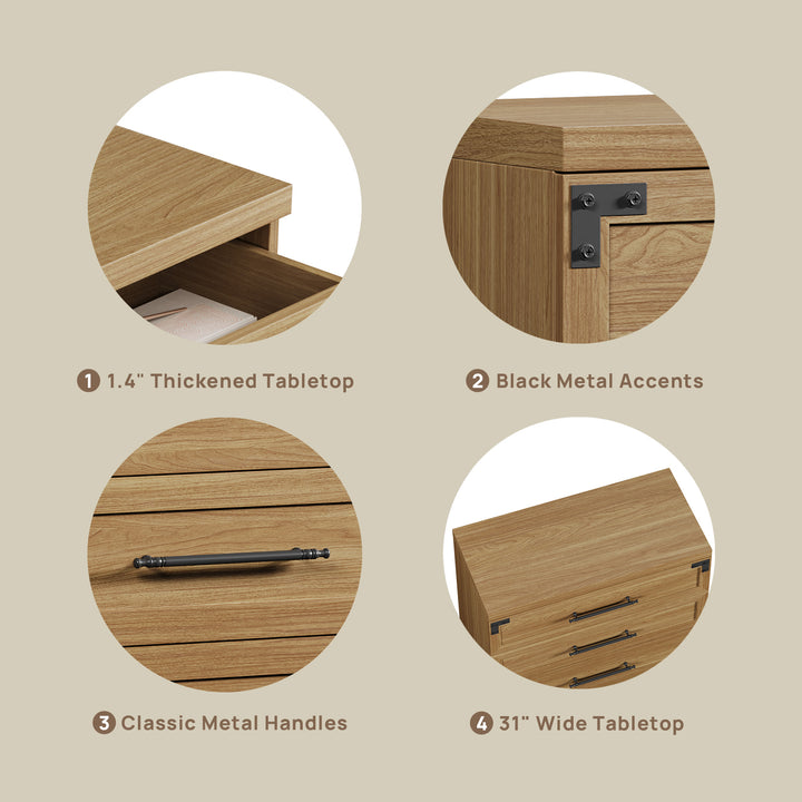 Willow Tall 3 Drawers Nightstand for Bedroom