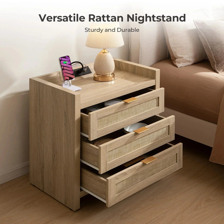 Savanna 3 Drawers Nightstand - 2 Pieces - Reclaimed Caramel Oak